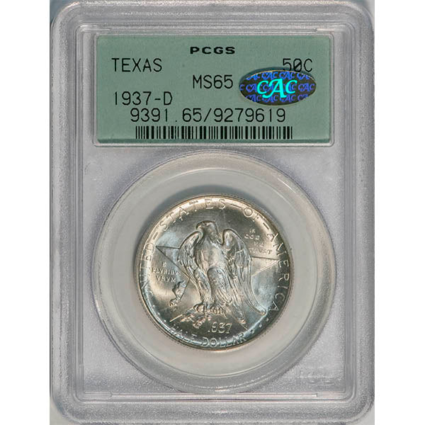 (9391) 1937-D 50C PCGS MS65 Texas Gold CAC slab
