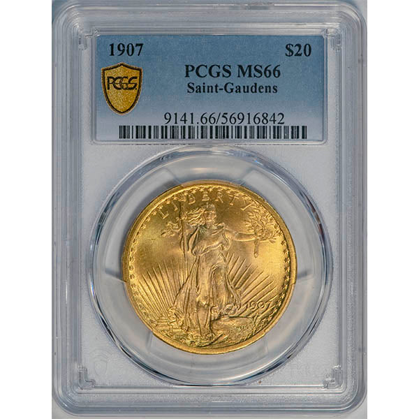 (9141) 1907 $20 PCGS MS66 Saint slab