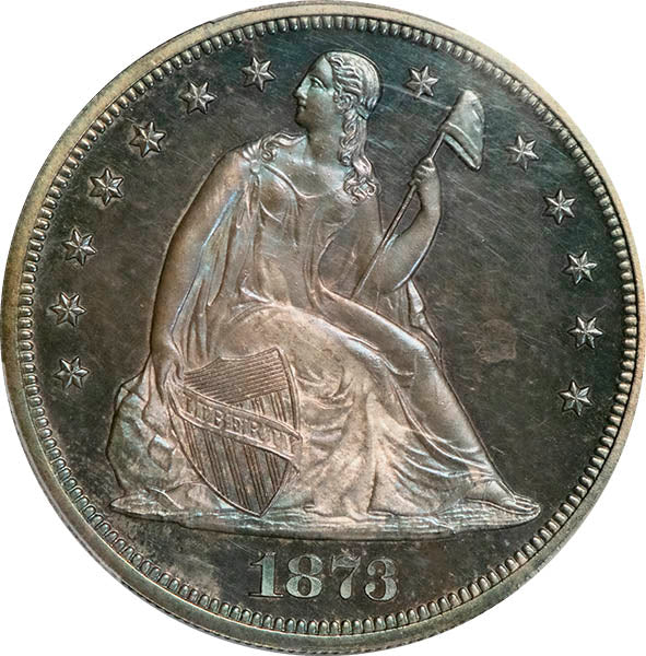 (7021) 1873 $1 PCGS PR64+ Seated Dollar obverse