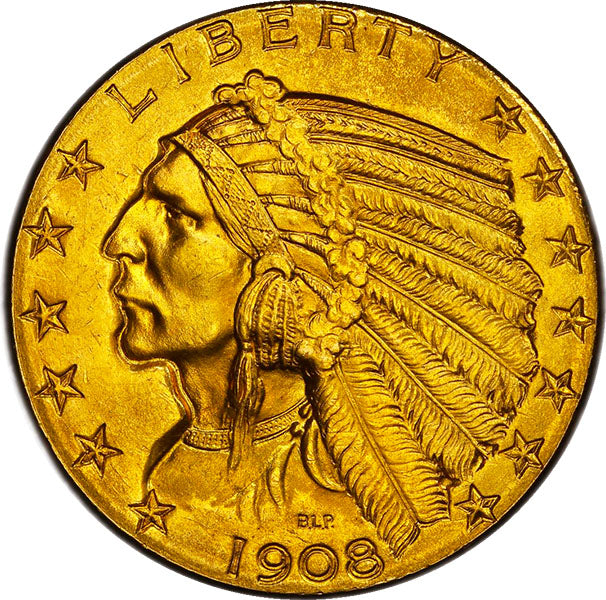 (8510) 1908 $5 PCGS MS65 Indian obverse