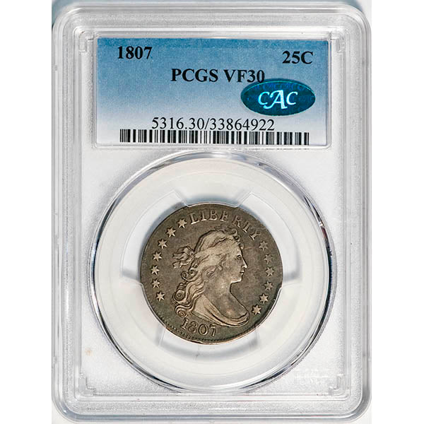 (5316) 1807 25C PCGS VF30 CAC Bust Quarter slab