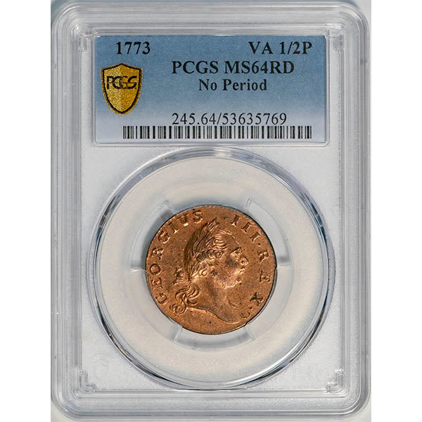 (0245) 1773 VA 1/2P PCGS MS64RD No Period slab