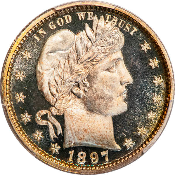 (5555) 1897 25C PCGS PR66DCAM CAC Barber obverse