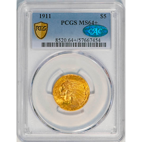 (8520) 1911 $5 PCGS MS64+ CAC Indian slab