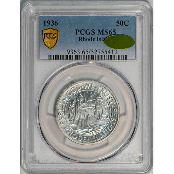 (9363) 1936 50C PCGS MS65 Gold CAC Rhode Island slab