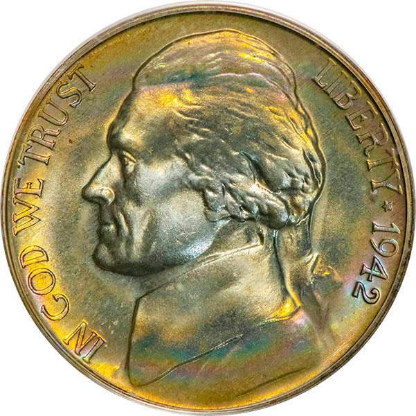 (4179) 1942 5C PCGS PR66 Type 1 Gold CAC Jefferson obverse