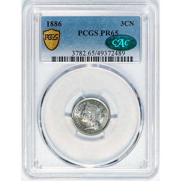 1886 3CN PCGS PR65 CAC Liberty Head three cent nickel slab