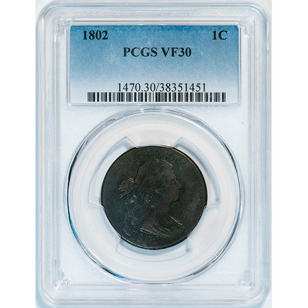 1802 1C S-227, R.3 PCGS VF30 Slab