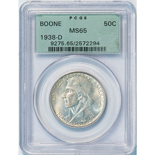 1938-D 50C Boone PCGS MS65 Silver Commemorative old holder slab