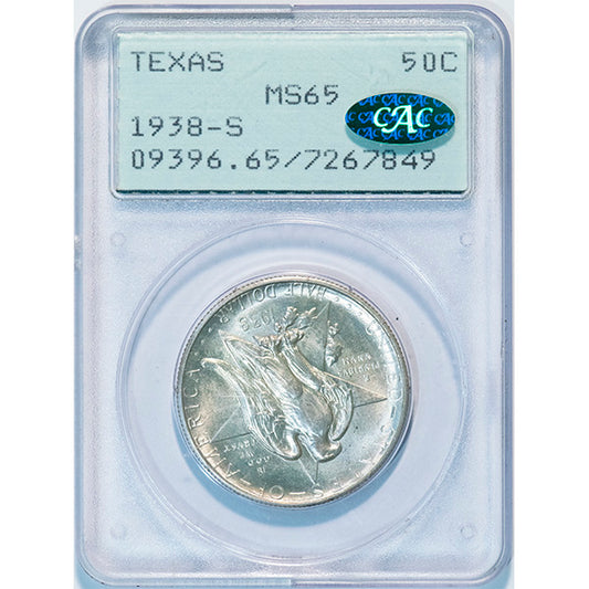 1938-S 50C Texas PCGS MS65 CAC Silver Commemorative old holder slab