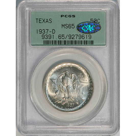 (9391) 1937-D 50C PCGS MS65 Texas Gold CAC slab