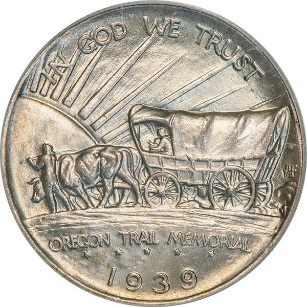 (9352) 1939 50C PCGs MS65 Gold CAC Oregon reverse