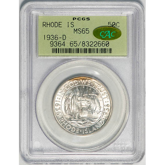 (9364) 1936-D 50C Rhode Island PCGS MS65 CAC