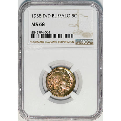 (3985) 1938 D/D 5C NGC MS68 Buffalo slab