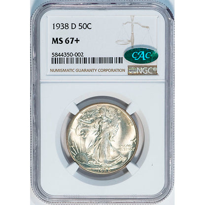 (6605) 1938-D 50C NGC MS67+ CAC