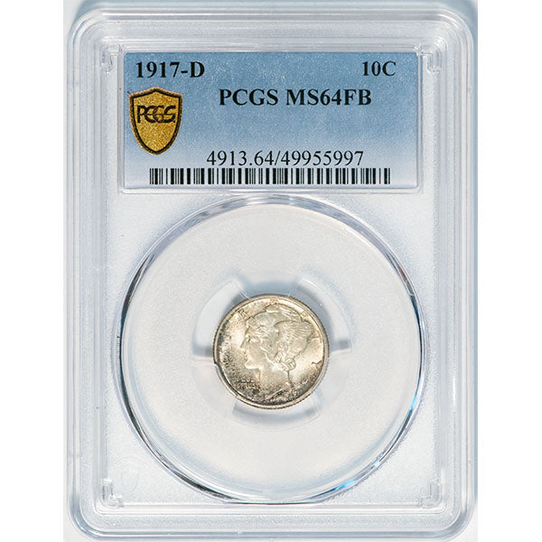 1917-D 10C PCGS MS64FB Mercury Dime slab