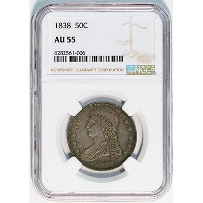 (6177) 1838 50C Reeded Edge GR-5, R.6 NGC AU55 ***