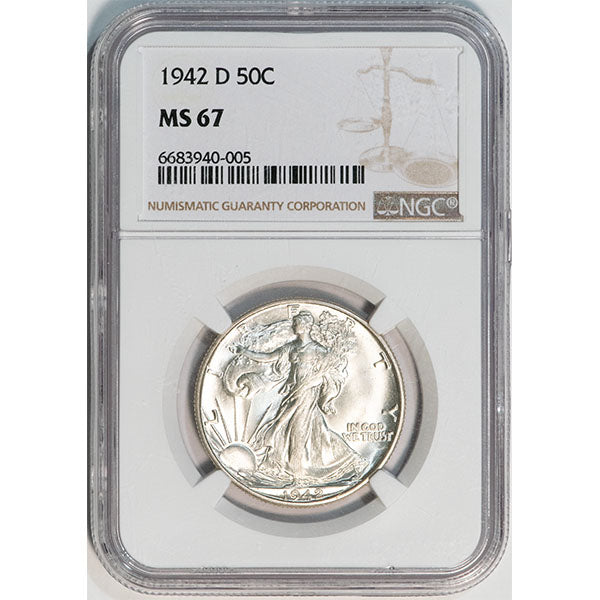 1942-D 50C NGC MS67 Walking Liberty Half Dollar slab