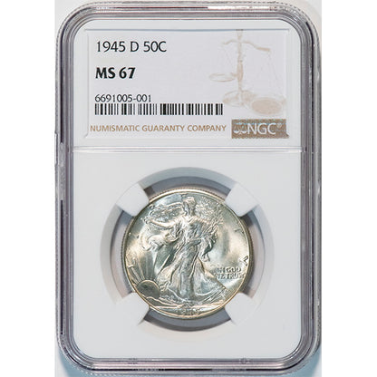 1945-D 50C NGC MS67 Walking Liberty Half Dollar slab