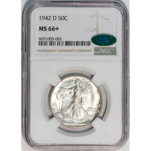 1942-D 50C NGC MS66+ CAC Walking Liberty Half dollar slab