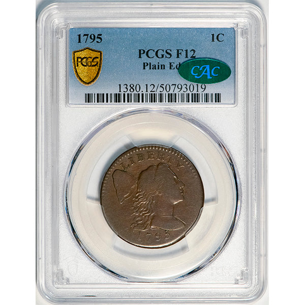 1795 1C PCGS F12 CAC Flowing Hair Large Cent slab