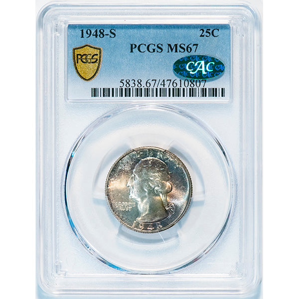 1948-S 25C PCGS MS67 CAC Washington Quarter slab