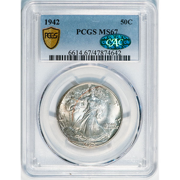 1942 50C PCGS MS67 CAC Walking Liberty Half Dollar slab