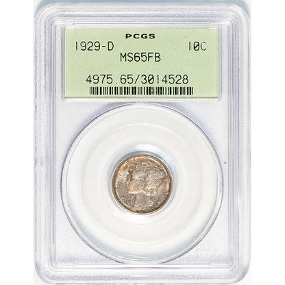 1929-D 10C PCGS MS65FB Mercury Dime old holder slab