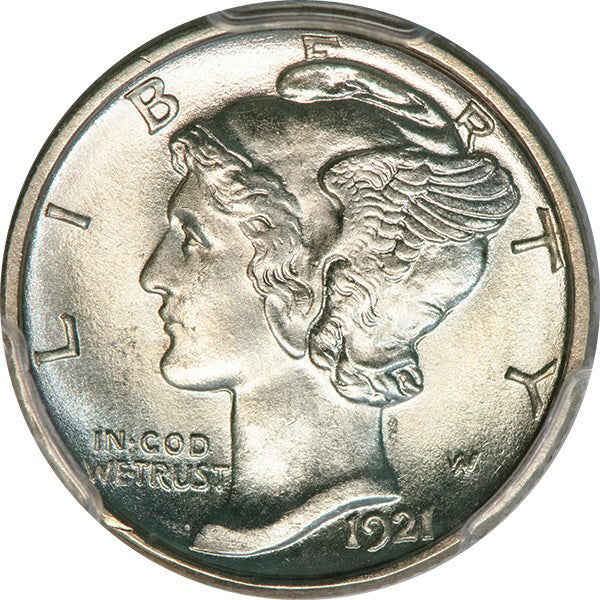 1921-D 10C PCGS MS65FB Mercury Dime obverse