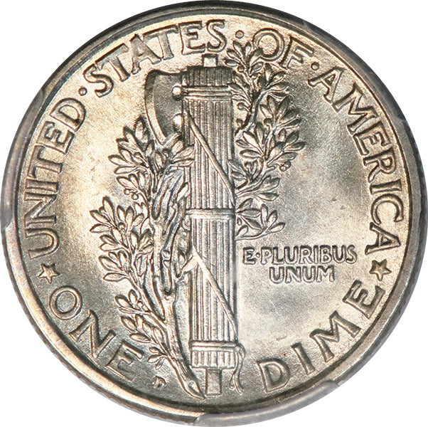 1921-D 10C PCGS MS65FB Mercury Dime reverse