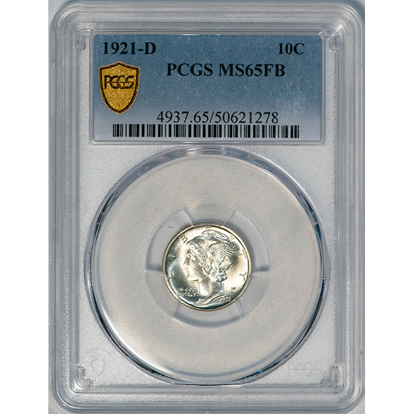 1921-D 10C PCGS MS65FB Mercury Dime slab