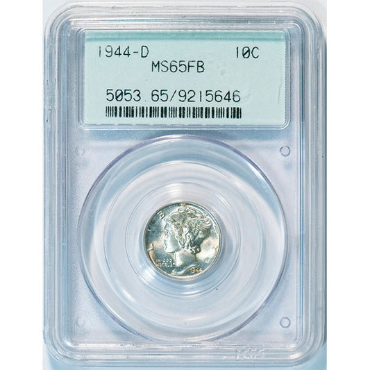 1944-D 10C PCGS MS65FB Mercury Dime old holder slab