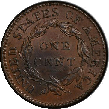 1818 1C N-1, R.2+ PCGS AU53 Coronet Head Cent Reverse