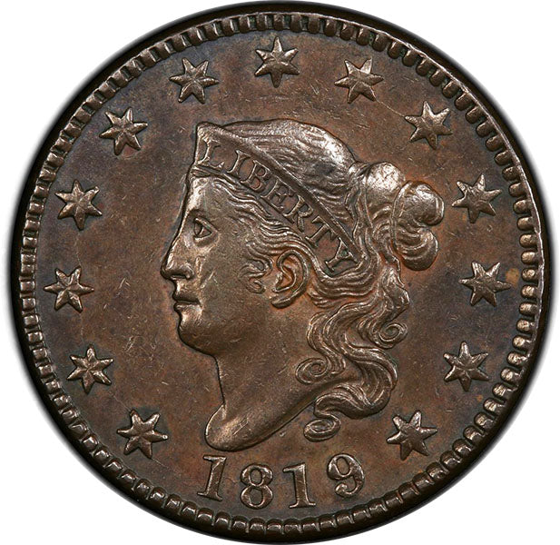 1819/8 1C Large Date PCGS AU50 Coronet Head Cent Obverse