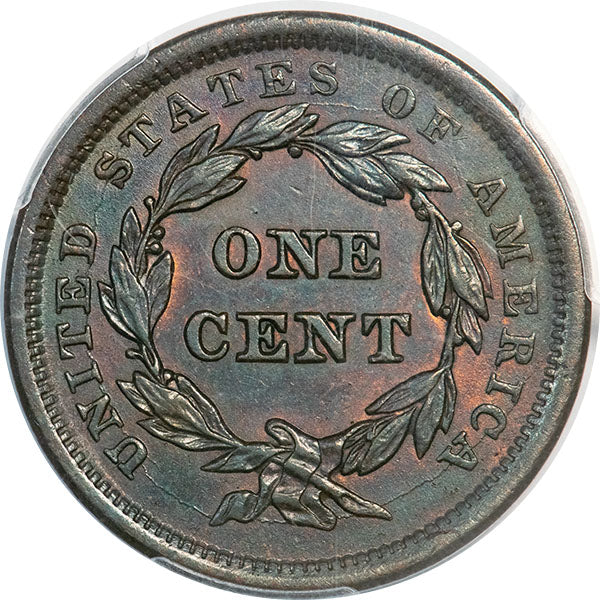 1841 1C PCGS AU58 Coronet Head Cent reverse