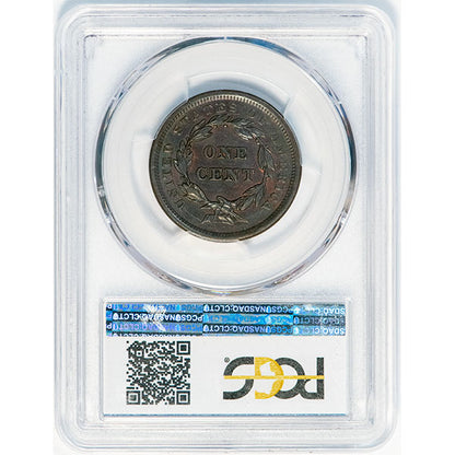 1841 1C PCGS AU58 Coronet Head Cent reverse slab