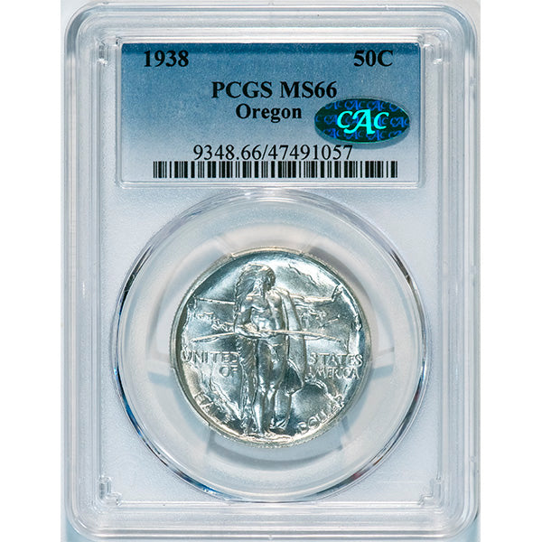 1938 50C Oregon PCGS MS66 CAC Silver commemorative slab