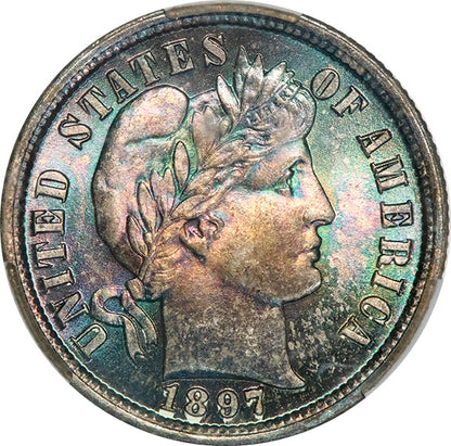 (4812) 1897 10C CACG MS67+ CAC Barber dime obverse