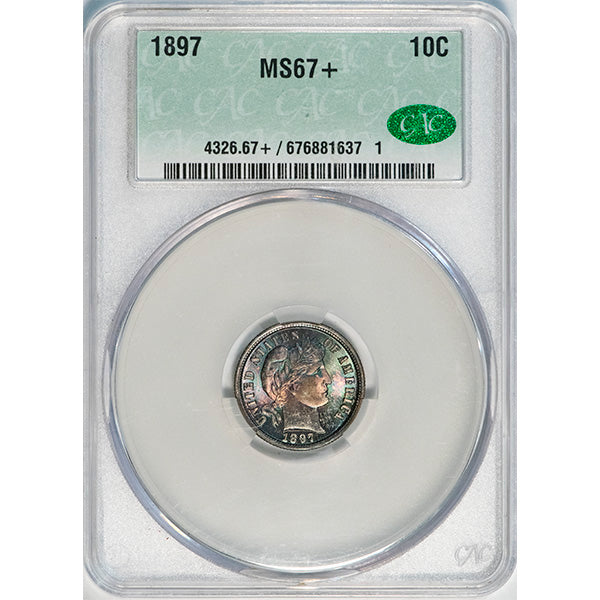 (4812) 1897 10C CACG MS67+ CAC Barber dime reverse slab