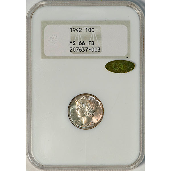 (5035) 1942 10C NGC MS66FB CAC Mercury slab