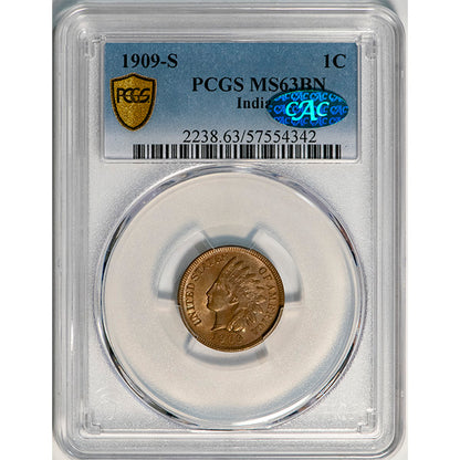 1909-S 1C PCGS MS63BN CAC