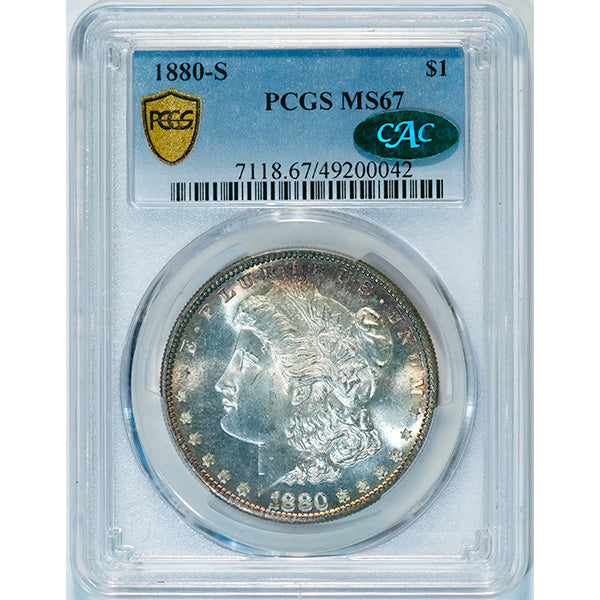 1880-S $1 PCGS MS67 CAC Morgan dollar slab