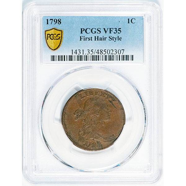 1798 1C First Hair Style S-146, R.5 PCGS VF35 slab