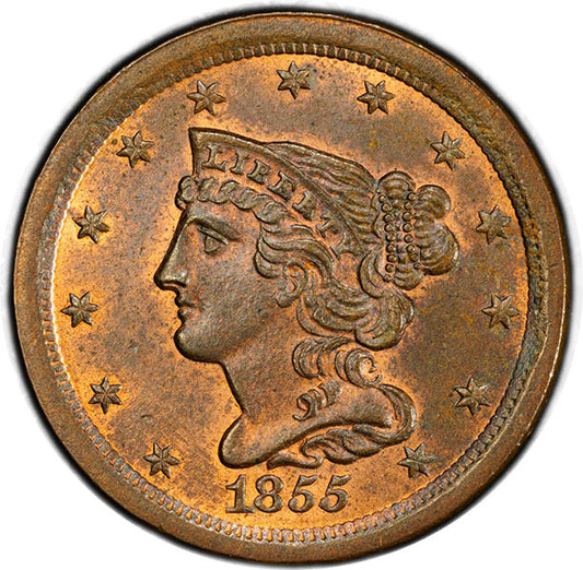 1855 1/2C PCGS MS65BN CAC