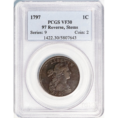 (1422) 1797 1C PCGS VF30 Bust Cent slab