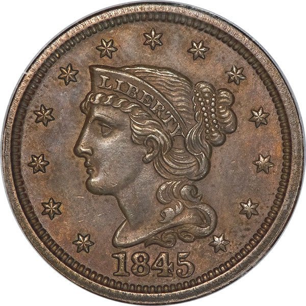 (1862) 1845 1C PCGS MS63BN Coronet Large Cent obverse