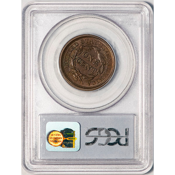 (1862) 1845 1C PCGS MS63BN Coronet Large Cent reverse slab