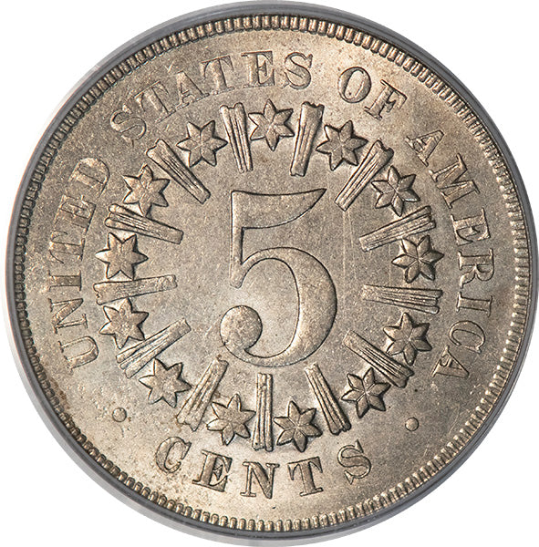 1866 5C PCGS MS64 CAC Shield Nickel reverse