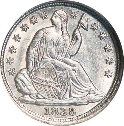 (4317) 1838 H10C NGC MS63 Liberty Seated Half Dime obverse