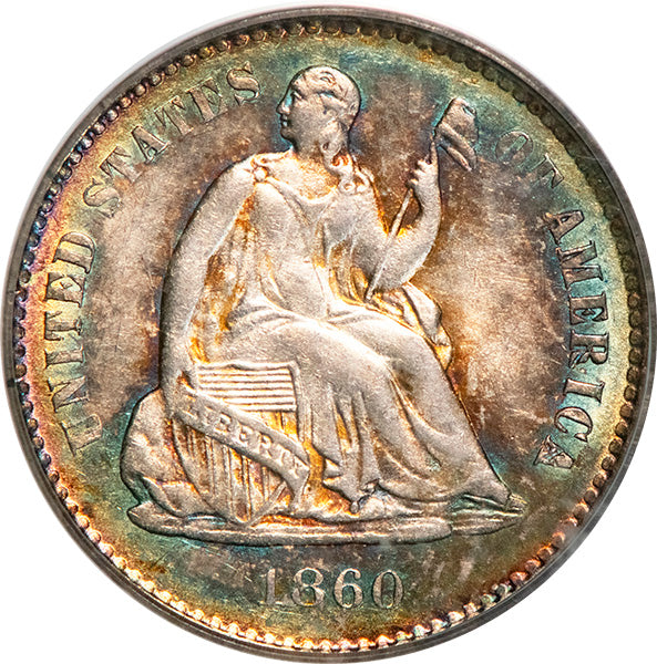 (4278) 1860-O H10C PCGS AU55 Gold CAC Seated Half Dime obverse